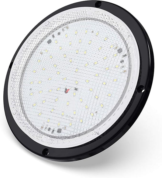 Leisure LED RV Trailer Camper 5th Wheel Black Housing 8.5inches Round Scare Porch 12V LED Light 600 LM (Black LED Light)