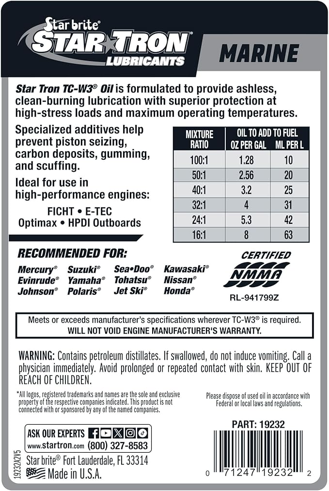STAR BRITE Super Premium+ 2-Cycle Synthetic Blend TC-W3 Engine Oil - For All Makes & Models of Outboard Motors & Personal Watercraft - Ideal for High Performance Engines