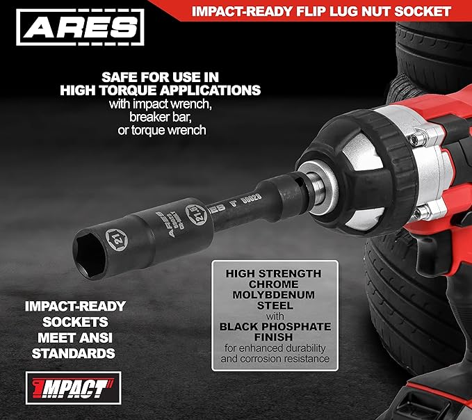 ARES 59023-1/2-inch Drive 21 x 21.5mm Half Size Lug Nut Flip Socket - Impact Grade Chrome-Moly Steel – Remove Warped, Damaged, and Bloated Chrome Capped Lug Nuts