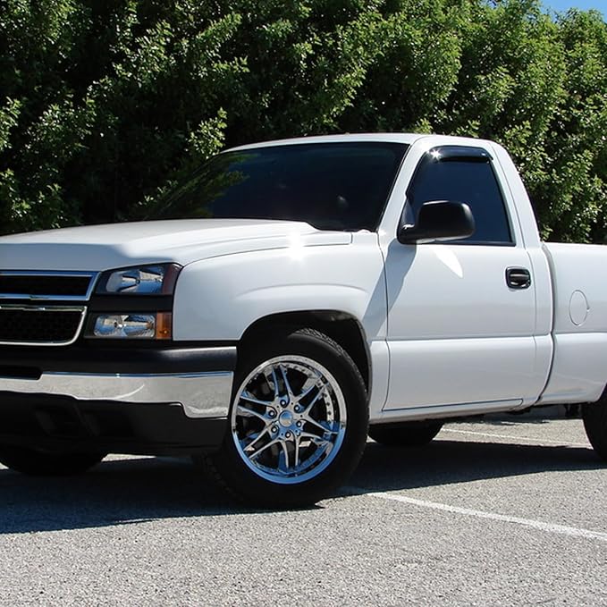 Window Rain Guards for 1999-2007 Sierra/Silverado 1500/2500/3500, Window Vent Wind Visors Shade Deflector 2000 2001 2002 2003 2004 2005 2006 Dark Smoke Sun/Rain Guard, Tape-On, 2PCS