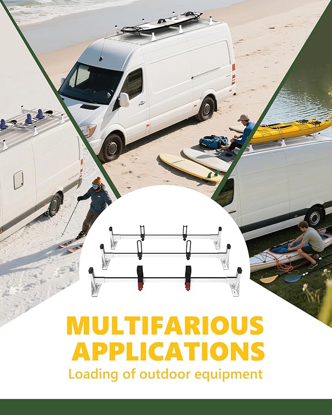 800LBS Heavy Duty Cargo Van Roof Rack Fit for Mercedes Benz Sprinter High Roof 144"/170"/170" ext w/Ladder Guides & Straps, Secure Pipes/Ladders/Materials