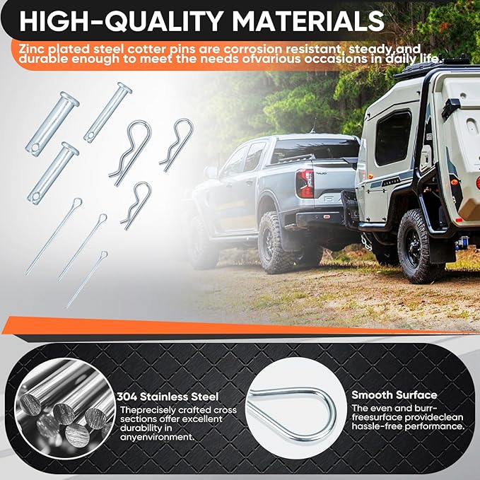 132Pcs Hitch Pin,15 Sizes Hardware Cotter Pins Clip Assortment Kit - 304 Stainless Steel R Hairpin Cotter Fastener Clip Suitable for Truck and Engine Maintenance, Hanging Needle Lock System