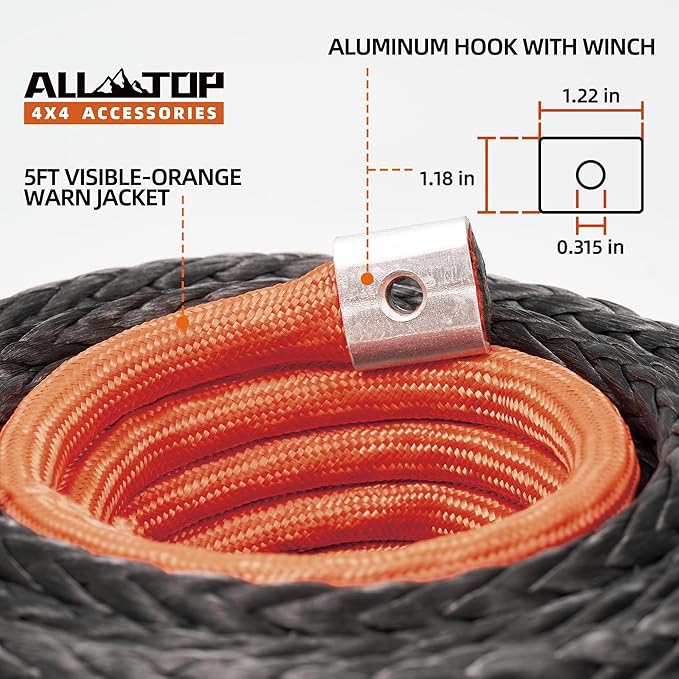 ALL-TOP Synthetic Winch Rope Cable, 9/16" x76ft,35000LBS Winch Replace Line with Protective Sleeve for Offroad Vehicle SUV Truck