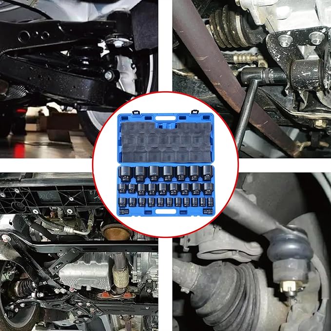 MacWork 29 Pieces 3/4" Drive Impact Socket Set, Standard, SAE 3/4" to 2-1/2", CR-V Alloy Steel, 6-Point Hex Radius Corner Design