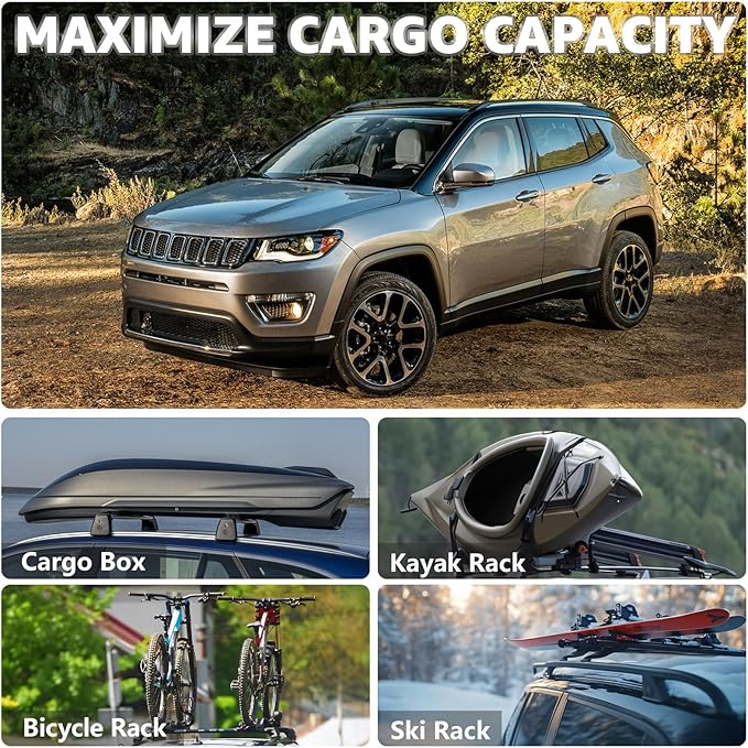 Roof Rack Cross Bars Compatible with Jeep Compass 2018-2025 (Only Fit Factory Flushed Side Rails), Adjustable Aluminum 300 LBS Anti-Theft Lock Cargo Carrier Rooftop Crossbar for Bike,Snowboard,Luggage