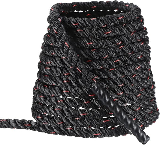 MECCANIXITY Battle Rope 40ft x 1 Inch Polyester Workout Rope Heavy Fitness Exercise Rope for Strength Training Home Gym Muscle Building, Black Red