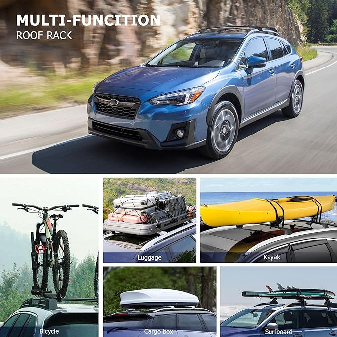 300LBS Lockable Roof Rack Cross Bars for 2018-2023 Crosstrek /2017-2023 Impreza, Heavy Duty Aluminum Anti-Corrosion Cross Bar Fit Luggage Luggage Kayaks Bicycles Snowboard with Raised Side Rails