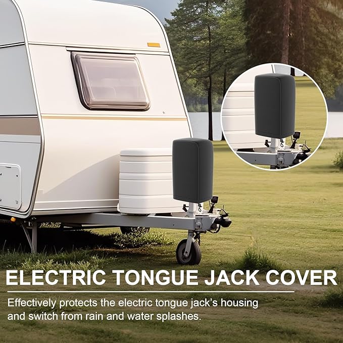 Umbrauto Electric Tongue Jack Cover| Universal Waterproof RV Trailer Hitch Protective Cover, Camper Parts and Accessories for Travel Trailer Outside