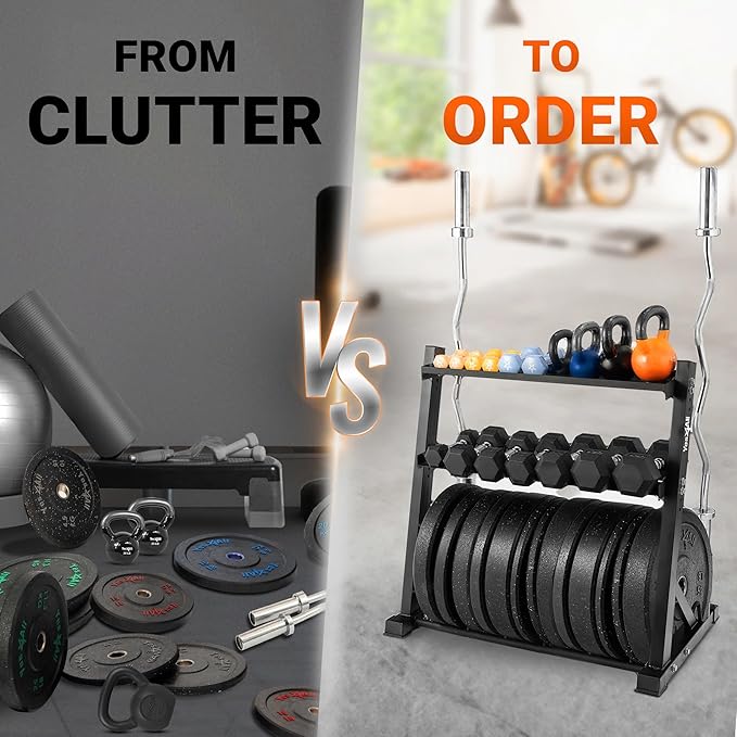 Yes4All 6 Pegs & 4 Barbell Storage Racks Load Up to 1190 LBS - Wall Mounted Weight Plate Tree & Barbell Holder