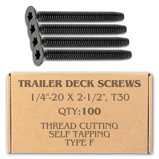 100pcs Trailer Deck Screws Self Tapping 2-1/2 in, 1/4-20 Thread, Flathead T30 Torx Wood to Metal Self Tapping Deck Screws for a Trailer