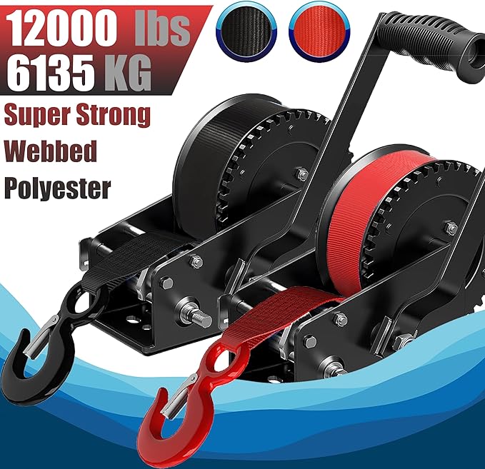 Heavy Duty Boat Trailer Winch Strap with Hook - 2" x 20' - 10,816lbs Breaking Strength, Hand Crank, Automotive Towing