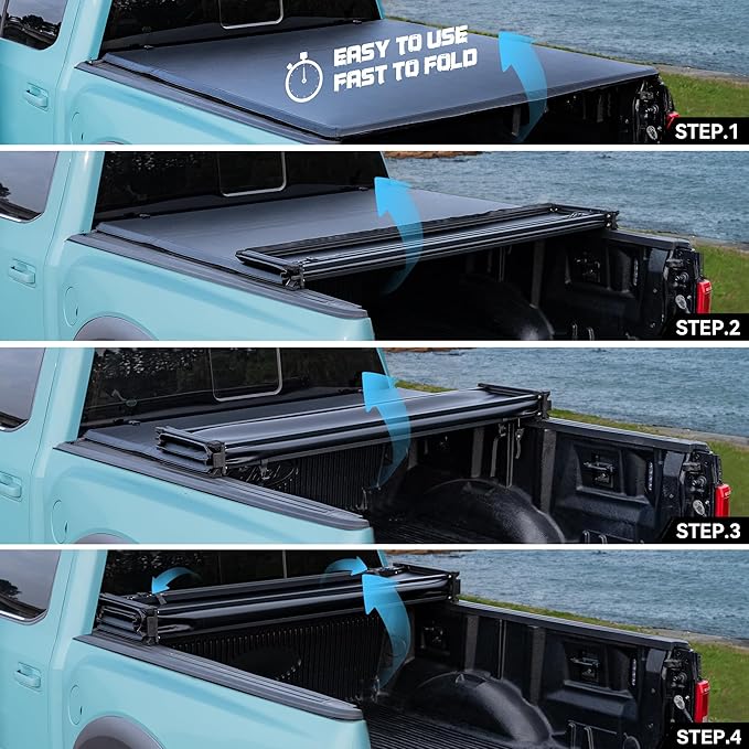 Truck Bed Tonneau Cover Compatible with Ford Super Duty 6.8 ft Standard Box, 1999-2025 F250 F-250 F350 F-350, Soft Folding Style(Quad Fold)