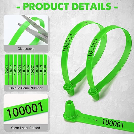 1000 Plastic Truck Door Seal Security Seals Tamper Evident Tite-Lock Security Tags Numbered Safty Disposable Locks for Trailer Logistics Transport Package Shipping (Green)