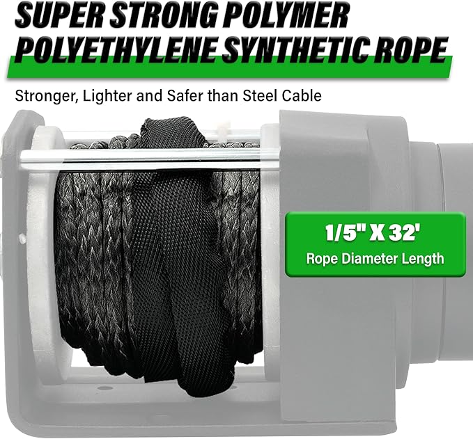 TYT 3000 lb ATV Winch, 12V DC Electric Winch with Wireless Remote and Wired Switch, 1/5"x 32FT Synthetic Winch Rope with Fairlead and Winch Mounting Plate
