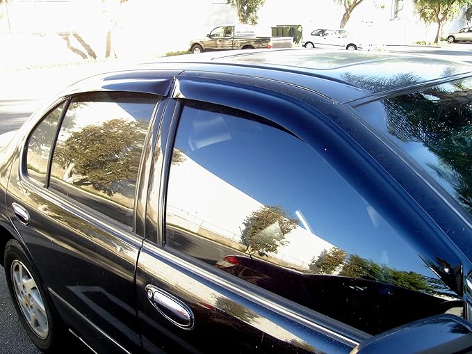 Tuningpros WD2-449 Dark Smoke 4 Pcs Set Window Visor (Outside Mount) Deflector Rain Guard Compatible with 2005-2015 Toyota Tacoma Extended Cab