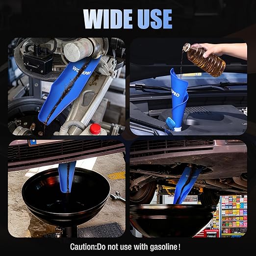 WORKPRO Flexible Oil Funnel for Automotive Use, Foldable Oil Drain Tool for Quick and Clean Oil Changes, Featuring a Thicker Silica Gel for Durability and Maintains Shape