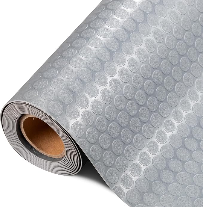 TUFFIOM 7.5x17 FT Garage Floor Mat, Coin Plate Sheet PVC Roll for Under Car Parking Protect, RV Trailer Flooring, Water/Stain Resistant Floor Runner