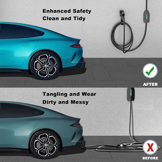 EV Charger Holder for SAE J1772 Charger, Wall-Mount Electric Vehicle Charger Holster with Hook for J1772 Connector, 3 pcs Screws, 3 pcs Wall Anchors, 3 pcs Dust Caps