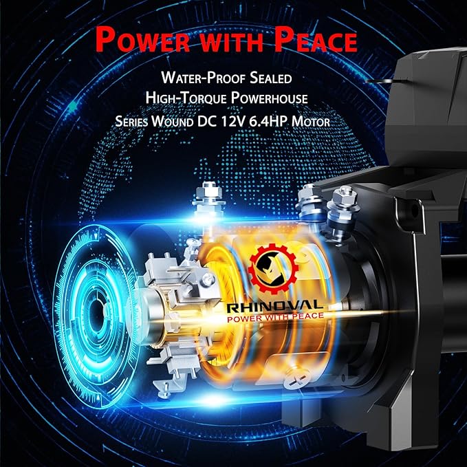 13000lb Winch and Mount Plate Bundle: Green Synthetic Rope, Wireless Remote, Raised Bolt Pattern Mounting Plate