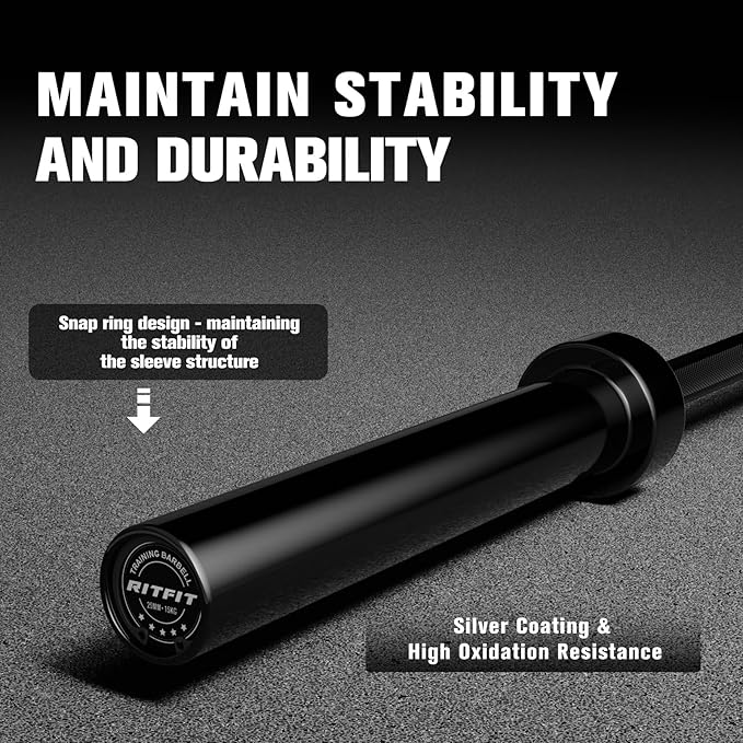 RITFIT 7FT Olympic Barbell for Strength and Weightlifting Training - 2 Inch Olympic Bar for Squat, Deadlift, Bench Press, Curl, Overhead Press - 500lbs/1000lbs/1500lbs Capacity