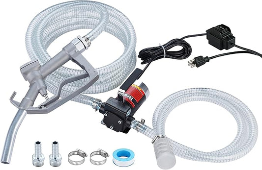 TOPWAY 110V Gasoline Fuel Pump Kit, Self-priming Oil Transfer Pump with Handle, Reversible Pumping, Overheat Protection, Explosion-Proof, Oil Hose, Nozzle for Gasoline Fuel Diesel Kerosene Removal