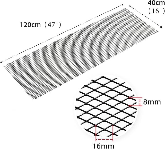 AggAuto 47x16 inches Car Pickup Truck Grill Mesh Spoiler Bumper Vent Aluminum Alloy Automotive Grille Insert Air Intake Racing Rhombic Hole 8x16mm Black