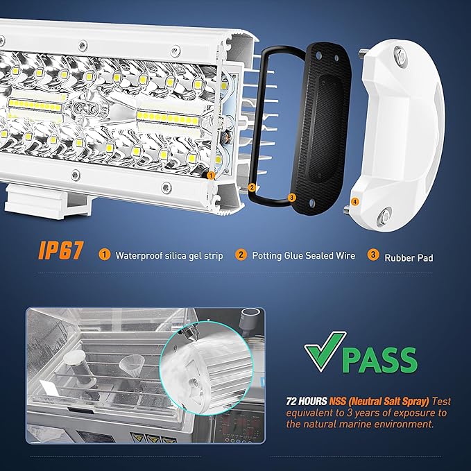 Nilight Marine LED Light Pods Navigation Lights 2PCS 6.5 Inch White Spot Flood Combo Ponton Boat Deck Dock Lighting for Night Fishing T-top Stern Yacht Port Sailboat Trucks Tractors