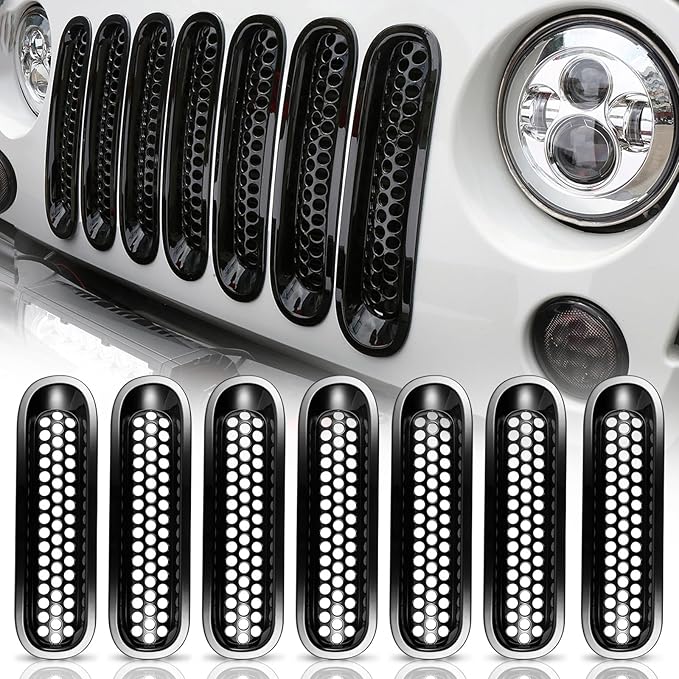 Hooke Road Black JK Grill Inserts Front Grille Mesh Cover Guard for Jeep Wrangler JK 2007-2015 Accessories
