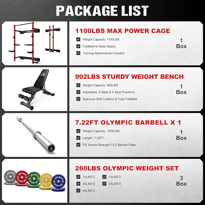 Folding Squat Rack, Wall Mounted Power Rack for Home Gym, Space Saving Multi-Functional Power Cage with Attachments