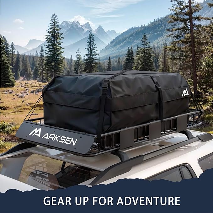 ARKSEN 64 x 34 x 6 Inch Universal Roof Rack with Extension, 600D Waterproof Bag, 2 Ratchet Straps&Net, 150 LBS Capacity Heavy Duty Rooftop Cargo Basket for SUV, Truck, RV, Pickup