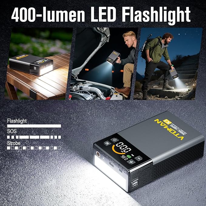 VTOMAN X3 Jump Starter with Air Compressor, 3500A Portable Car Battery Jumper Starter (9L Gas/8.5L Diesel Engines) with 160PSI Auto-Shutoff Tire Inflator, 12V Lithium Battery Booster Pack, Jump Box