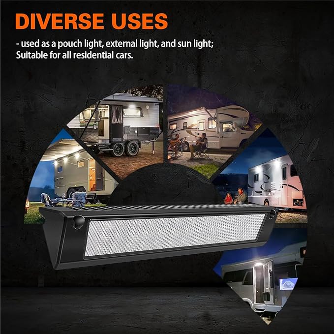 13" Exterior LED Flood Lighting Fixture,12V LED RV Porch Light Aluminum Exterior Lights, 6000K Super Bright for RVs Trailers Camper Truck Porches Towing