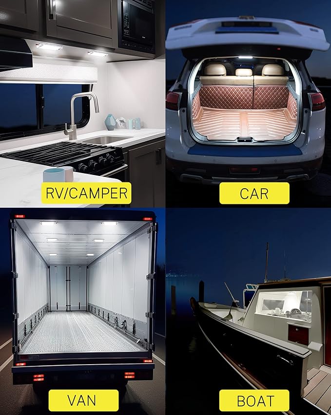 Dome Light for RV Interior, 48LED 800LM Ultra Bright 12 Volt LED White Lights, RV Ceiling Light with Switch Control, Ideal for Car Van Truck Camper Lorry Motorhome Boat(4 Pack)