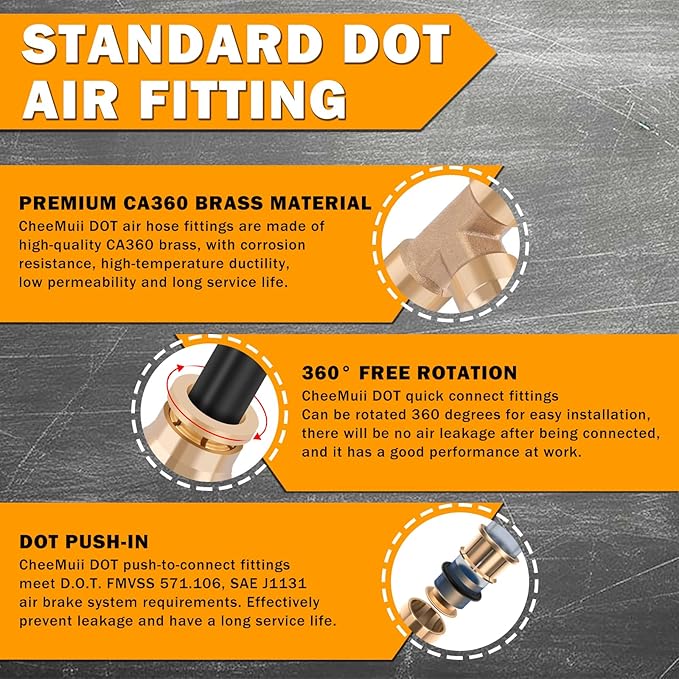 14 Pcs 3/8" Brass DOT Air Line Fittings Kit 1/4" 3/8" DOT Push Lock Air Fittings NPT Thread & Quick Connect Air Hose Fittings Kit