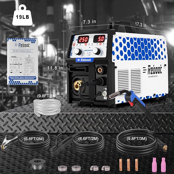 Reboot RBM2500D MAX 180A 5-in-1 MIG Welder, Premium Build, Spool Gun Compatible for Aluminum, Lift TIG, MIG Gas/Gasless, Stick, 120V/240V Dual Voltage Multiprocess Welding Machine