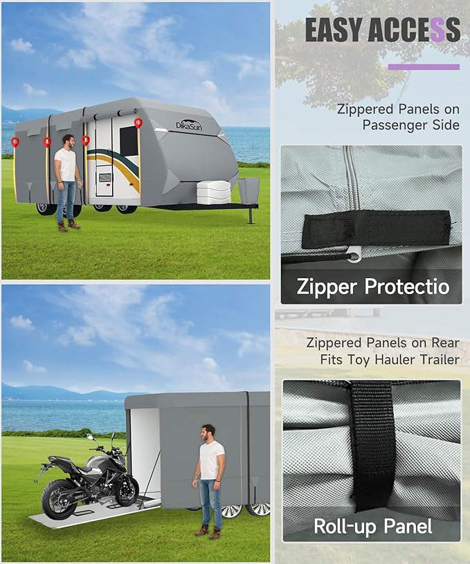 Travel Trailer RV Cover 20-22 FT, 7 Layers Top Waterproof Camper Cover, Heavy Duty Toy Hauler RV Cover for Winter Snow with Tongue Jack Cover, Gutter Covers