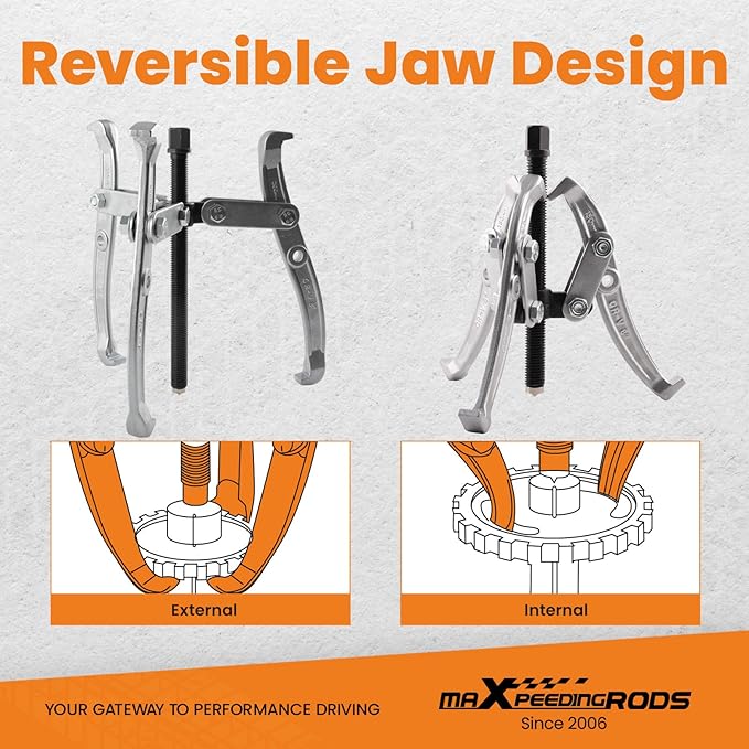 maXpeedingrods Gear Puller Set, Reversible 2 Jaw & 3 Jaw Hub Puller Kit, 3" 4" 6" 8" Bearing Puller Set, External Internal Pulley Flywheel Puller Tool Steering Wheel Hub Removal Tool