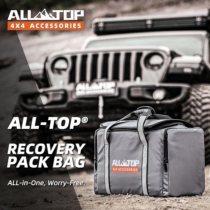 ALL-TOP Recovery Pack 7in1: Water-Resist Offroad Gear Bag with Tow Strap, Tree Saver, Extension Strap, Damper & 2 Soft Shackles