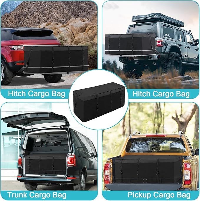 Hitch Mount Cargo Carrier Bag 100% Waterproof Cargo Traveling Bag for Car Truck SUV Vans' Hitch Trays, 12.5 Cubic Feet Heavy Duty Vehicle Soft Shell Safe Steady Durable Soft (Hitch Cargo Bag)