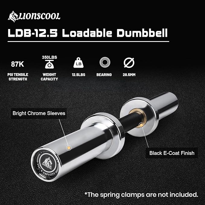 LIONSCOOL 16"/20” Loadable Dumbbells Pairs in Commercial Grade, Heavy Duty Olympic Dumbbell Bar/Handle for Strength Training, Compatible with 2’’ Standard Plates