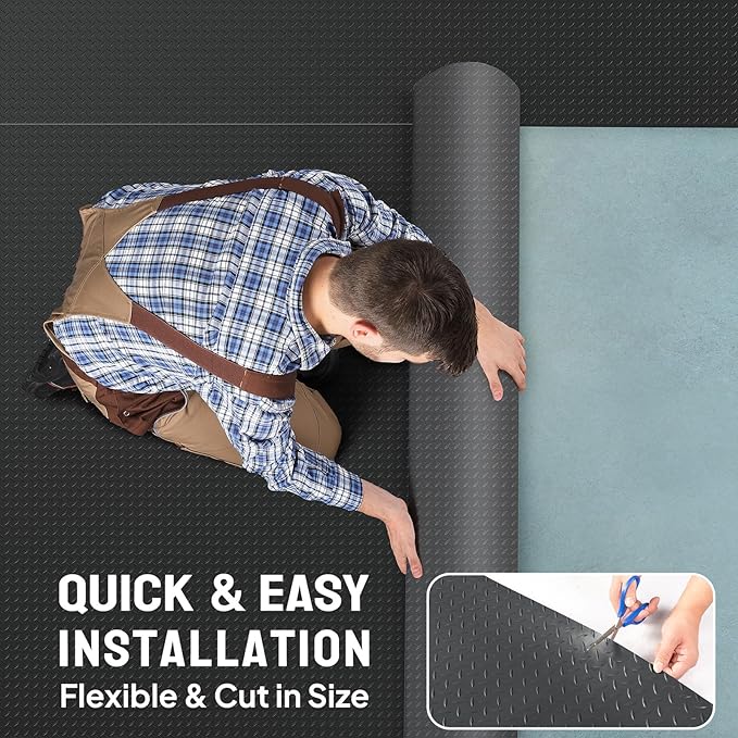 TUFFIOM 4x8 FT Garage Floor Mat, Thickened Diamond Plate PVC Garage Mats Flooring Roll for Under Car, Garage Parking Mats for SUVs, Golf Cart, Sports Car