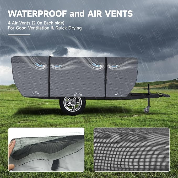 VINPATIO Pop Up Camper Cover, Folding Camper Tent Trailer Cover Fits 18'-20' Trailers, Waterproof & Anti-UV Pop-up Camper Cover with Windproof Straps