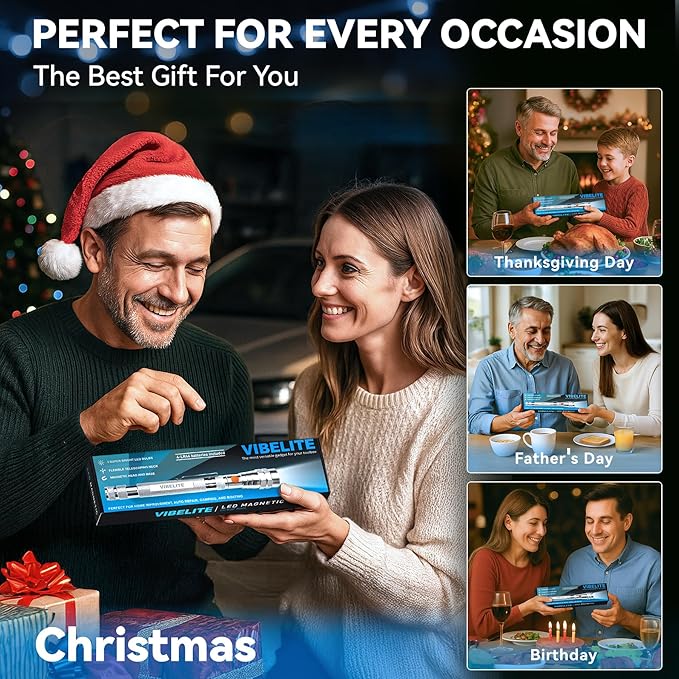 VIBELITE Extendable Magnetic Flashlight with Telescoping Magnet Pickup Tool-Cool Gadget Christmas Gifts Stocking Stuffers for Men, Teen Boys, Husband, Dad, Father, Mechanic, Him, Women, Silver