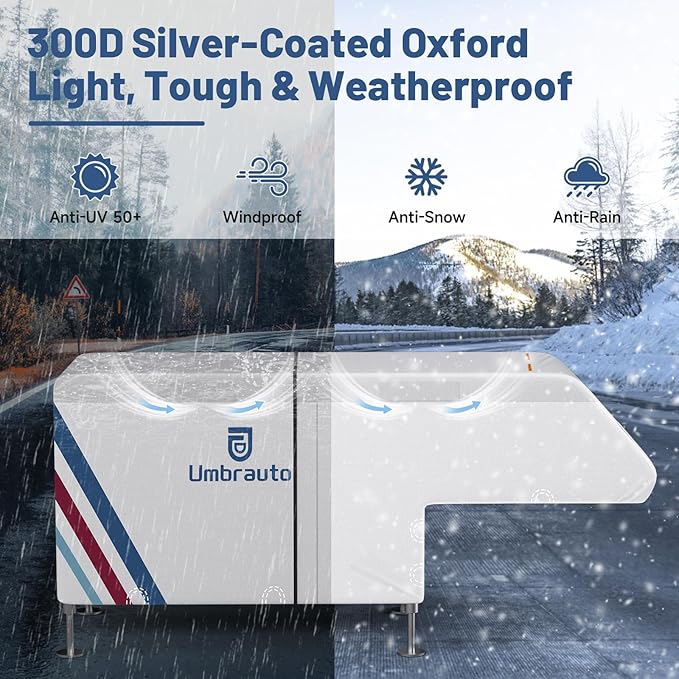 Truck Camper Cover for 10–12FT Slide-in Campers – 300D Oxford Waterproof RV Cover, Silver-Coated, All-Weather Protection with Windproof Straps & Air Vents