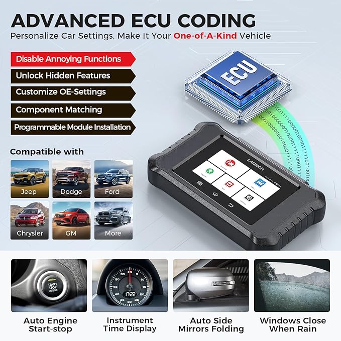 Launch X431 Creader Elite 2.0 FGC OBD2 Scanner, Bi-Directional Scan Tool for Ford/GM/Chrysler Series, ECU Coding, Lifetime FR-EE Update, All System Diagnostic, 100+ Services, Full OBD2 Code Reader