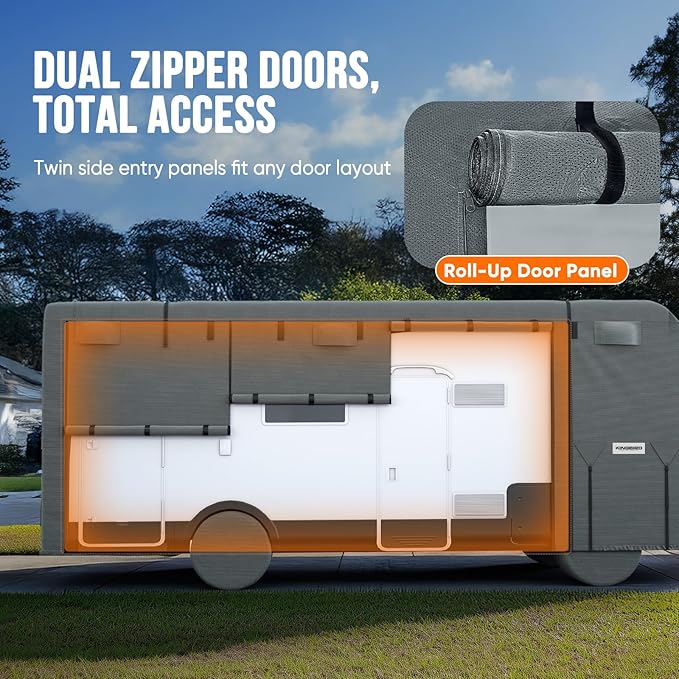 KING BIRD RV Cover, Heavy Duty 5-Layer Snow Protection, Fits 30-33ft Class A Motorhome, with Adhesive Repair Patches,Windproof Straps&Tire Covers