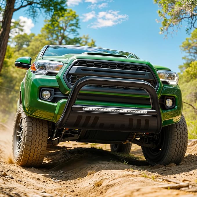 AUTOSAVER88 Bull Bar with LED Light Bar Compatible for 2004-2023 Ford F-150 F150 3" Tubing Front Grille Brush Push Bumper Guard Include Skid Plate Light Mount Black