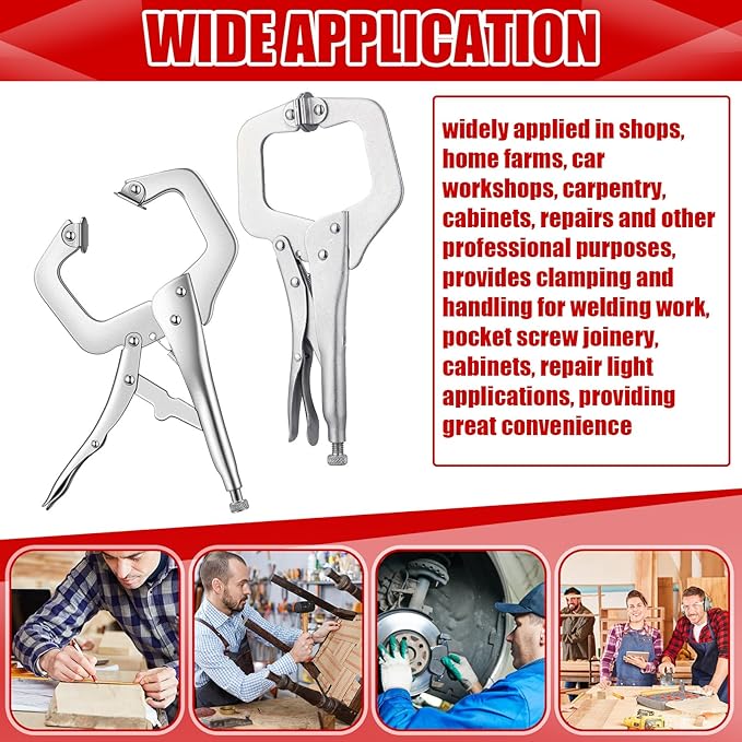 Yexiya 10 Pcs Locking C Clamp, Locking Pliers Adjustable Welding Clamp with Regular Tip and Swivel Pad for Shop Home Farm and Auto Workshop Woodworking, Cabinetry, Repair (4 Inch)