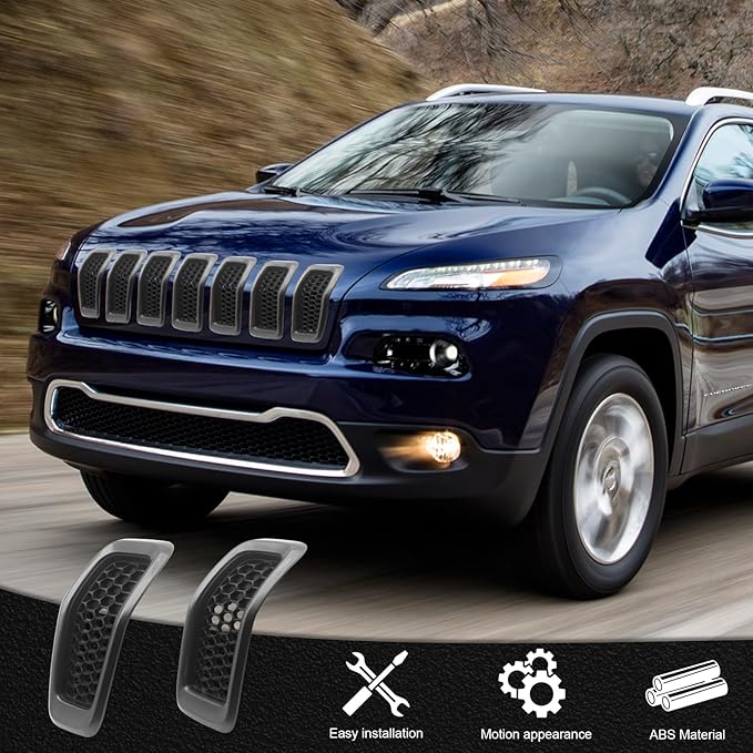 JINCHEN 7pcs Grill Mesh Inserts Fit for Jeep Cherokee 2014-2018, Honeycomb Mesh Front Grill Inserts Grille Cover Frame Trims (Retro Gray)