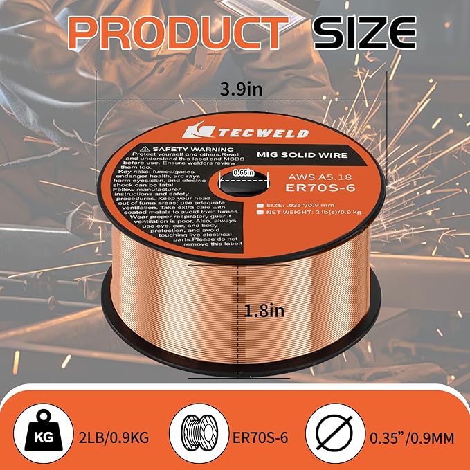 Solid MIG Welding Wire ER70S-6 0.35 Inch 2LB Spool - Low Spatter Carbon Steel Gas Shielded Wire with High Feedability ABS Spool for All Position Welding